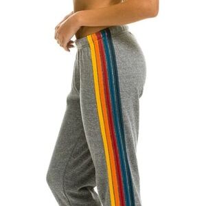 Aviator Nation Gray Joggers with Rainbow Stripe Taping